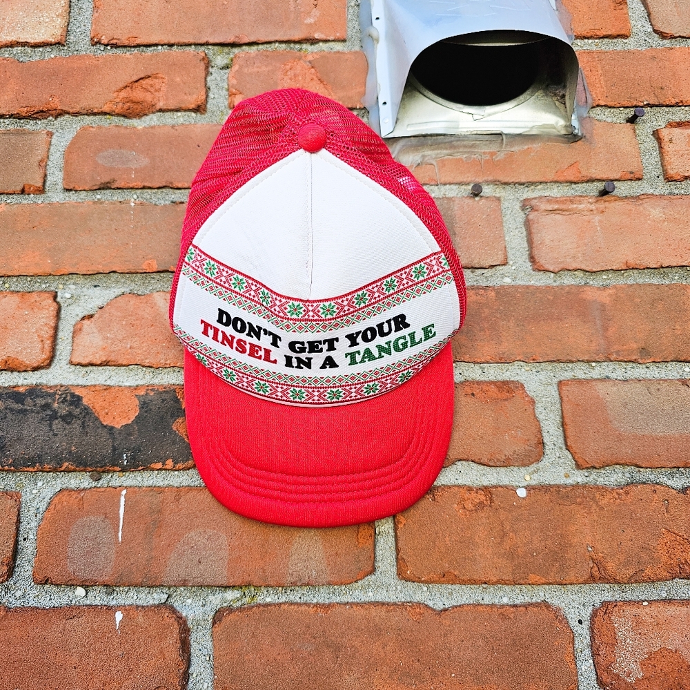 Holiday Christmas Trucker Hat | Don’t Get Your Tinsel in a Tangle | Red & White